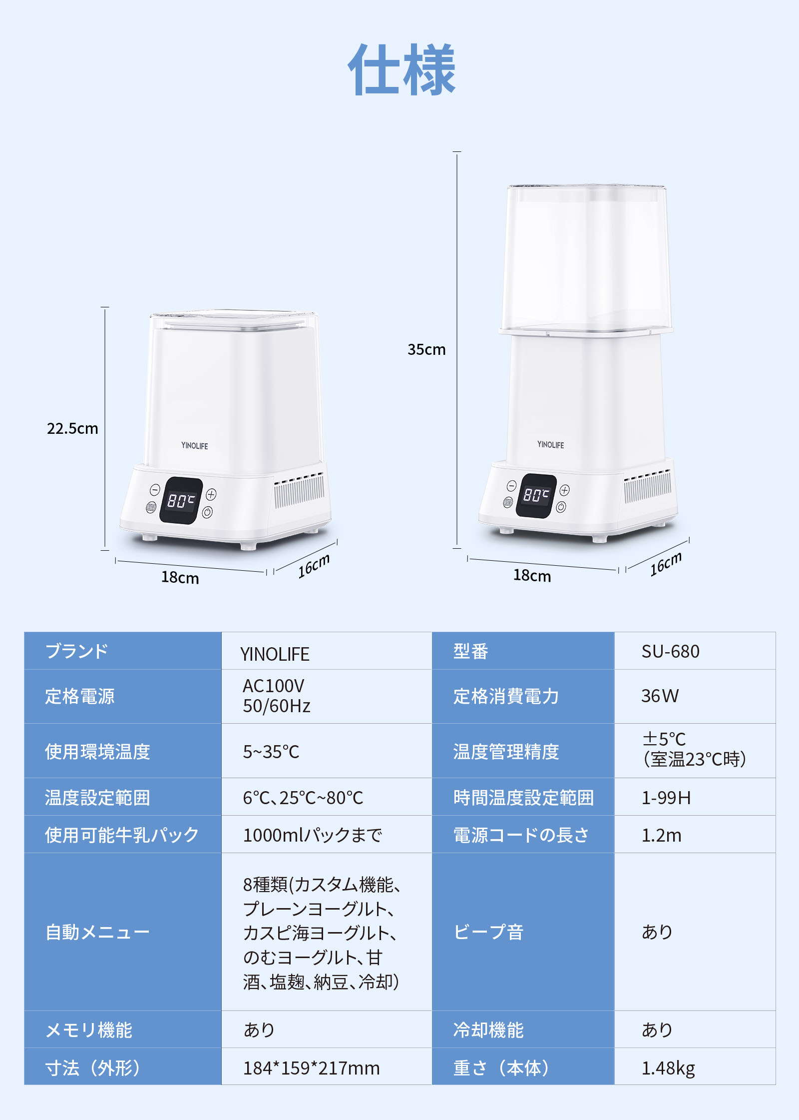 楽天市場】【本体とガラス容器2個セット】YINOLIFE ヨーグルトメーカー