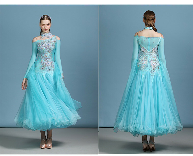 楽天市場】【受注生産S/M/L/XL/2XL】水色長袖レース 社交ダンス 衣装