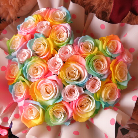 楽天市場】プリザーブドフラワー レインボーローズ 20cm×30cm ケース