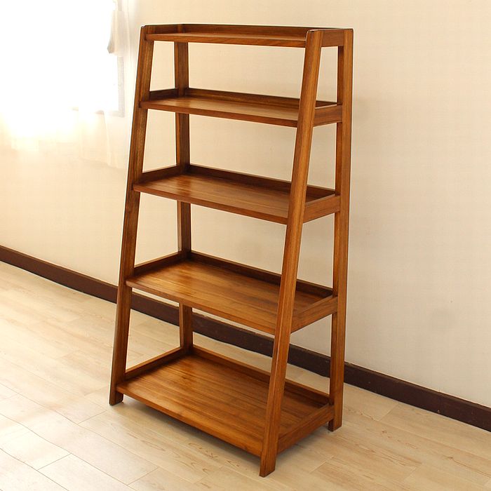 楽天市場】木製ラック 本棚 チーク材 無垢材 シェルフ ディスプレイ