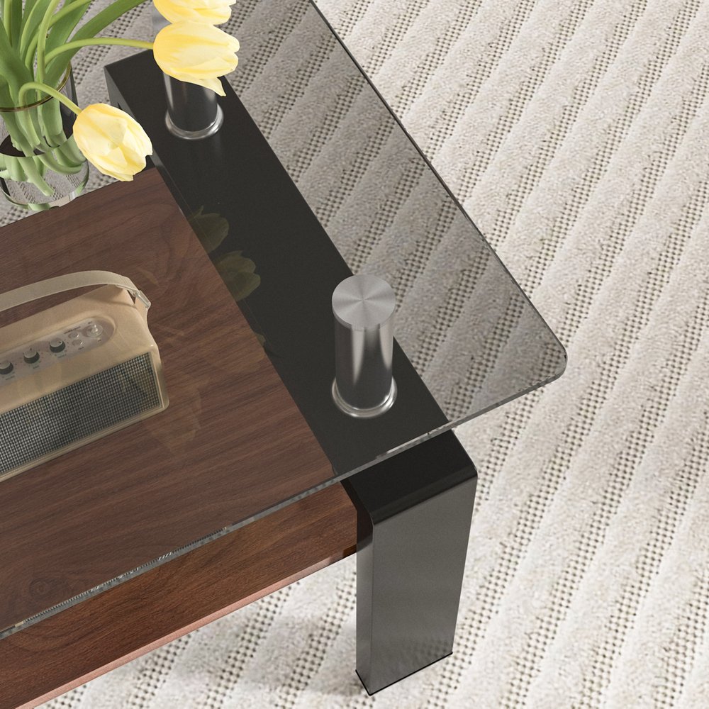 楽天市場】モダン長方形コーヒーテーブル 強化ガラス天板+MDF収納棚