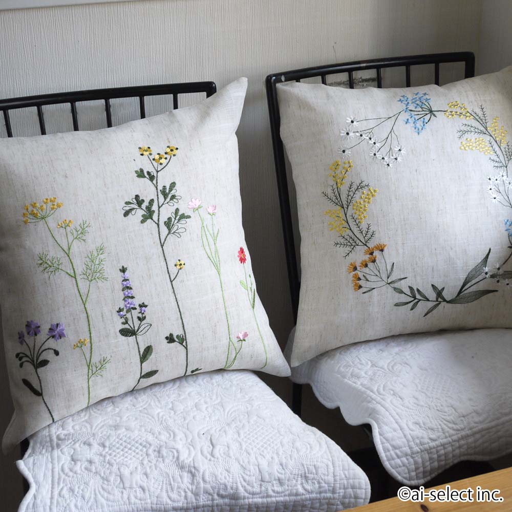楽天市場】ai 即納 クッションカバー ボタニカル 刺繍 花柄 リネン 麻