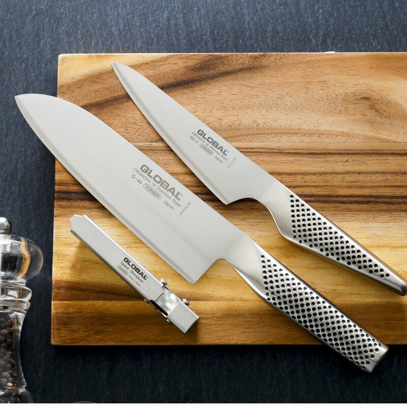 楽天市場】【レビュー特典】 グローバル包丁 『 三徳3点セット GST-B46