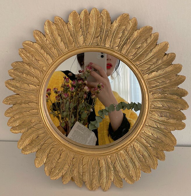 楽天市場】フラワー ゴールド ミラー 鏡 花型 ひまわり 丸 サークル