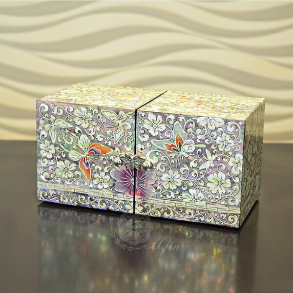 楽天市場】韓国螺鈿 螺鈿漆器 螺鈿 高級 宝石箱 ジュエリーボックス 蝶