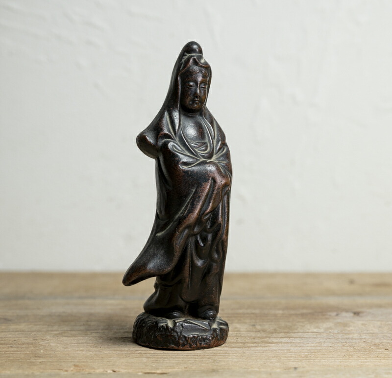 古作備前金重分銅印観音立像古陶床置置物貴重名品