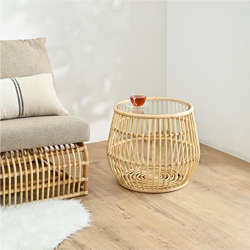 楽天市場】ラタンテーブル サイドテーブル ラタン 机 ガラス天板