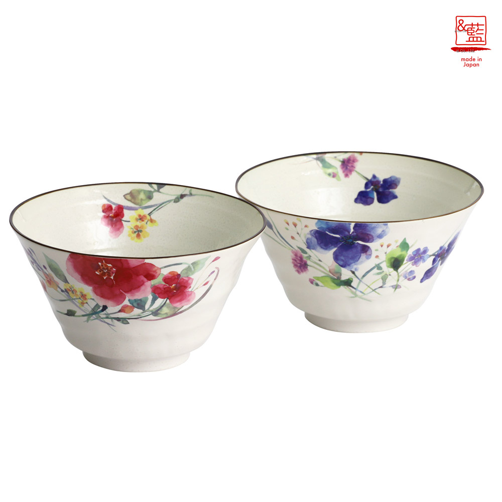 楽天市場】美濃焼【&藍】ブランド 花水彩 ペア麺鉢日本製 ペア セット