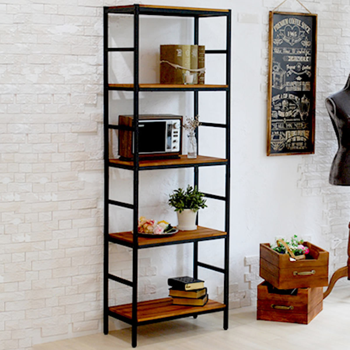 楽天市場】スチールラック 5段 60.5×40cm 天然木 BRICK （ ラック