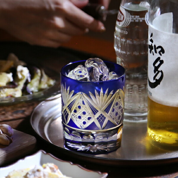 楽天市場】田島硝子 江戸切子 八角籠目菊底 オールド ルリ 切子グラス