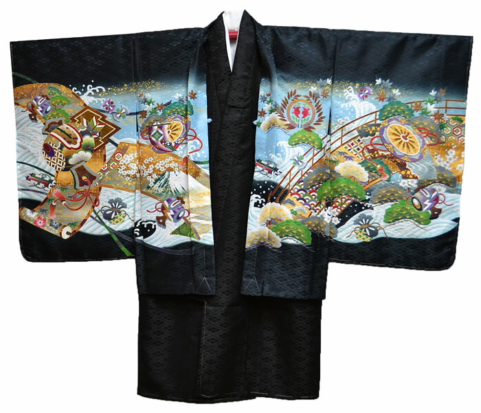 男の子】 着物 袴 9点セット 七五三 鷹 模様 吉祥紋様金彩入り 日本製