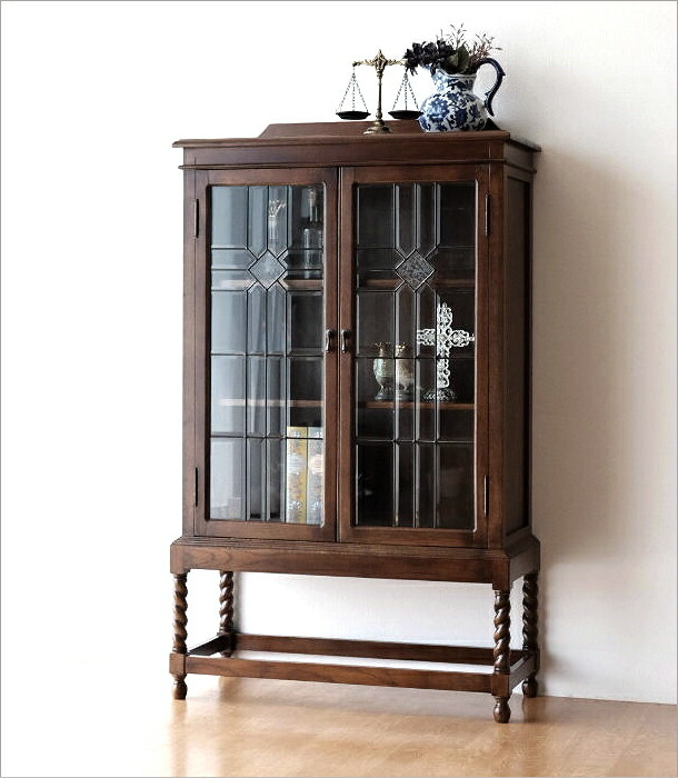 楽天市場】ガラスキャビネット アンティーク 木製 食器棚 飾り棚 北欧