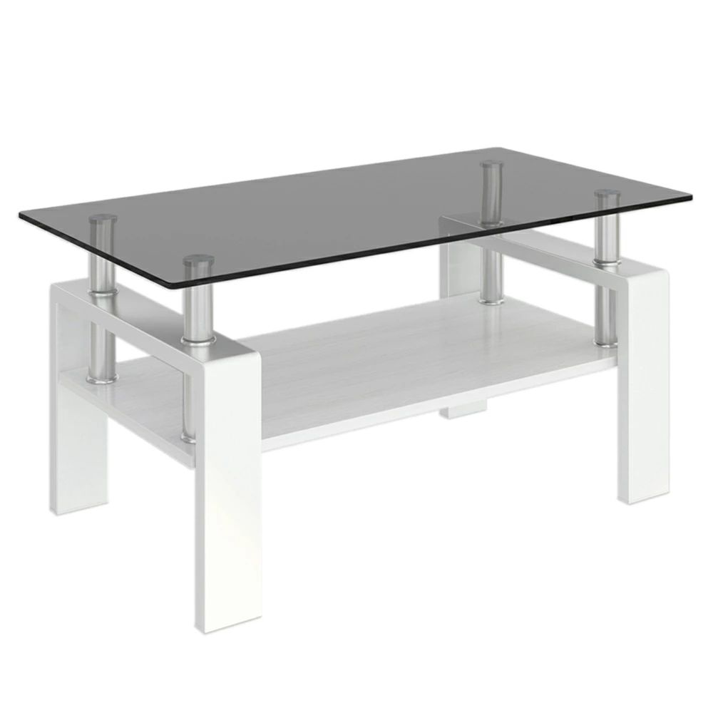 楽天市場】モダン長方形コーヒーテーブル 強化ガラス天板+MDF収納棚