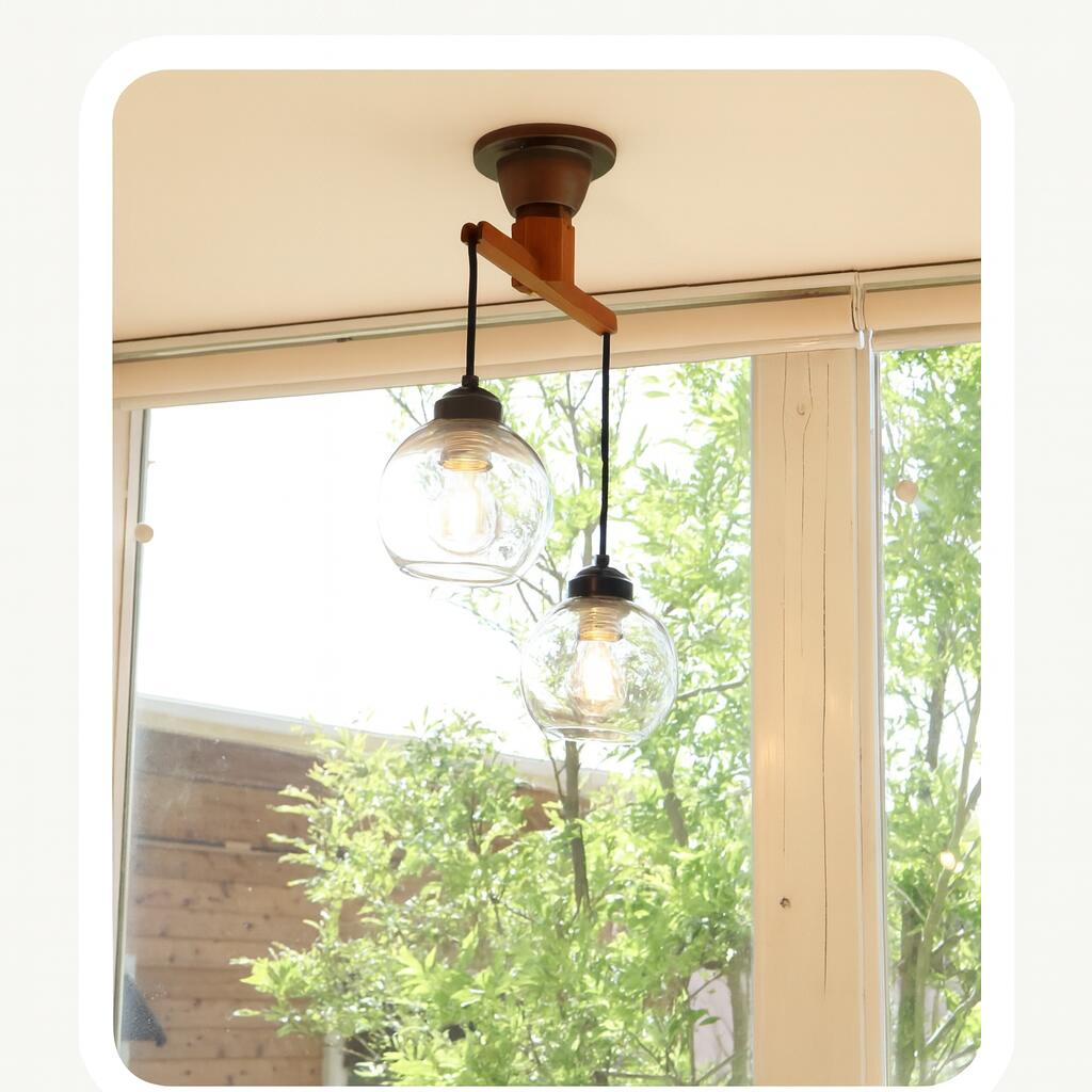 楽天市場】glassball2 hom 2灯 シーリングライト ガラス 木製 LED 8畳