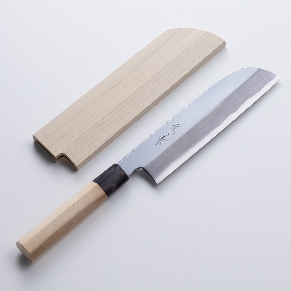 楽天市場】堺元兼 鎌型薄刃包丁 片刃 210mm 白紙2号 刃金つけ 水牛柄