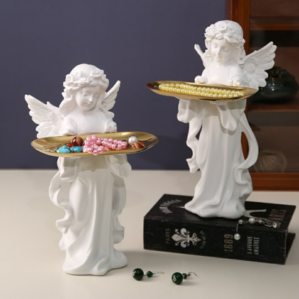楽天市場】玄関トレー 天使 置物 かわいい 樹脂 小 彫像 白 オブジェ