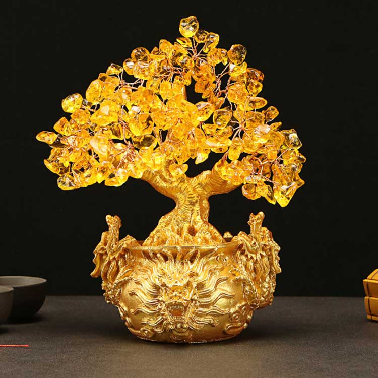 楽天市場】招財樹 金運アップ 縁起物 シトリン 黄水晶 龍 置物 風水