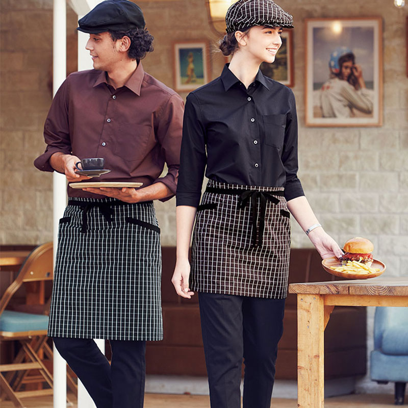 楽天市場】飲食店ユニフォーム チェック柄 ロングエプロン［男女兼用