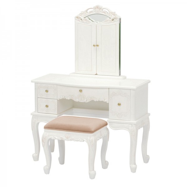 楽天市場】ドレッサー ドレッサーセット ホワイト スツール付き 三面鏡