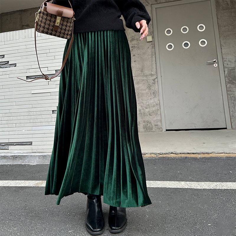 COCOMOMO｜ベロアスカート プリーツ ベロア ロング スカート ハイ