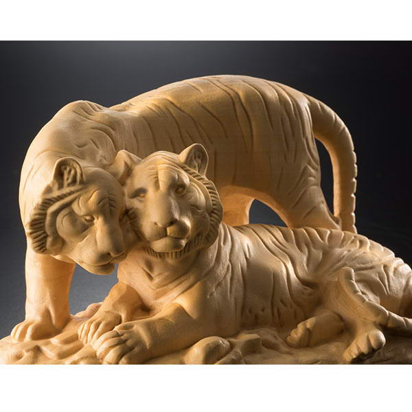 楽天市場】置物 オブジェ 木彫り 虎像 夫婦虎 葉偉混作 黄楊彫り 敷台