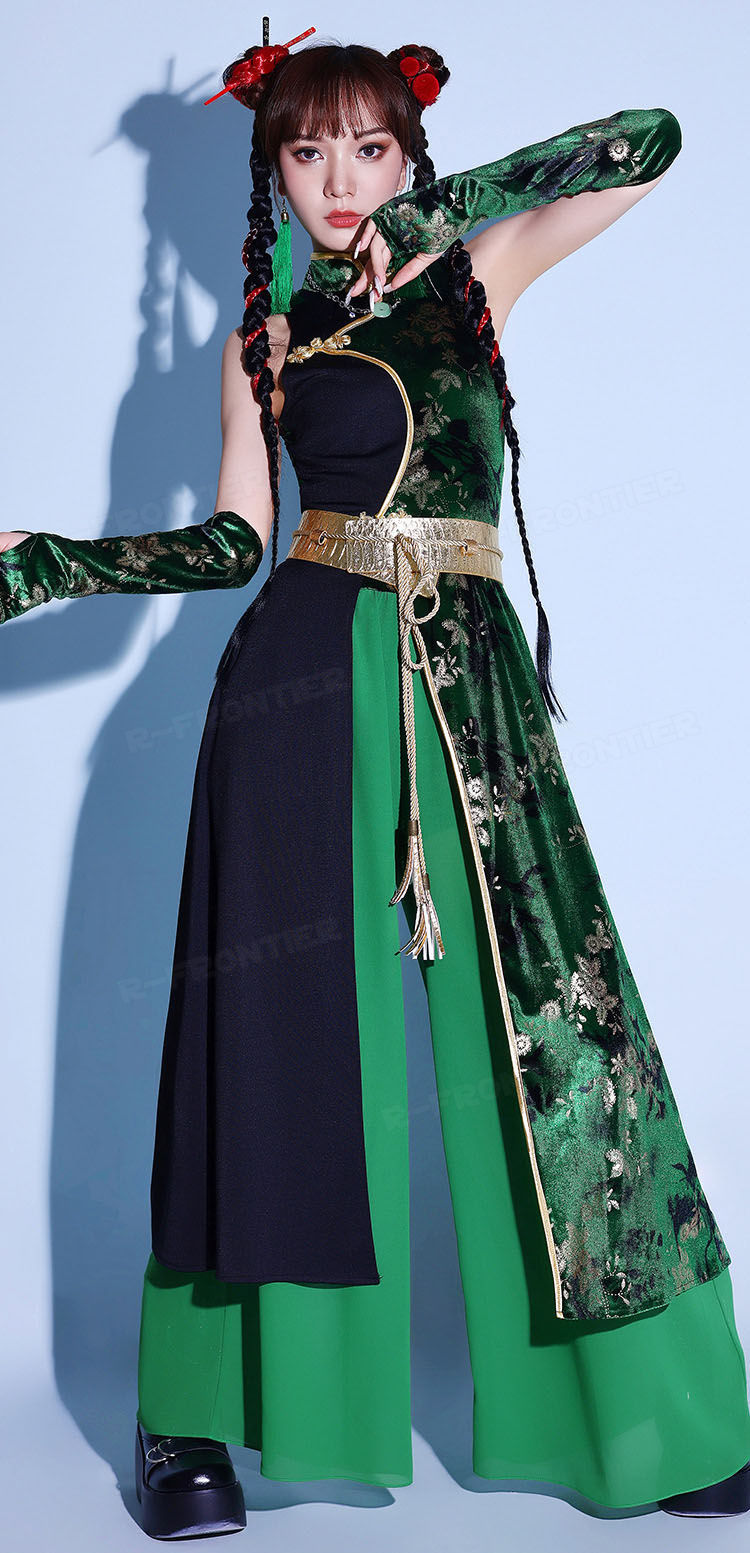 楽天市場】中華風 チャイナドレス 緑 ダンス衣装 セットアップ