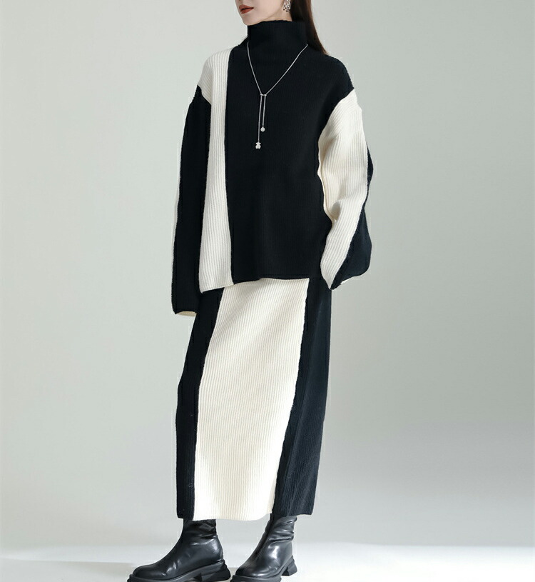 楽天市場】配色ニットスカートセットアップ セットアップ レディース