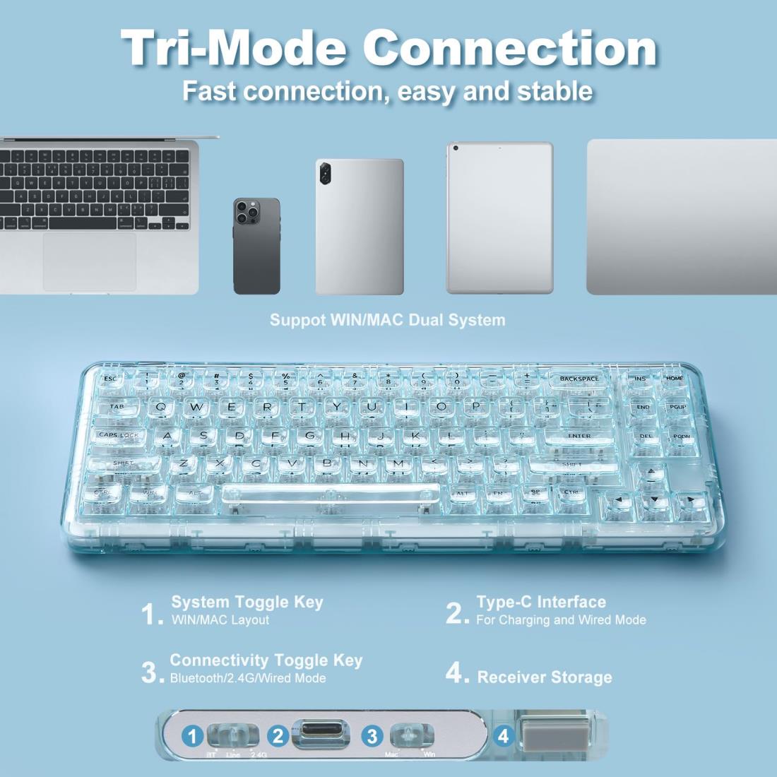 楽天市場】YUNZII X71 メカニカルゲーミングキーボード 透明キー