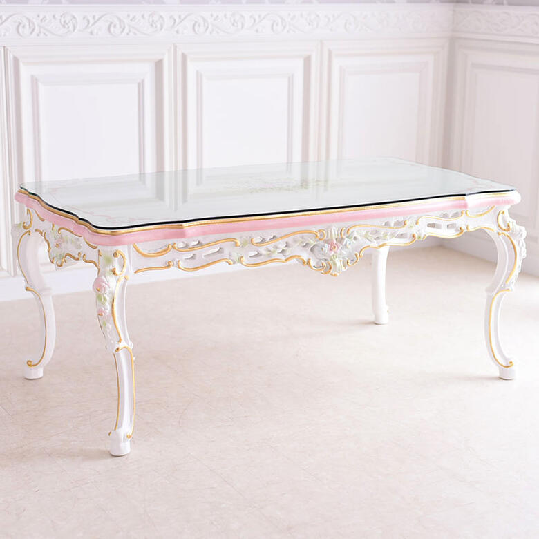 楽天市場】センターテーブル ガラス天板付き ピンクラインロココ