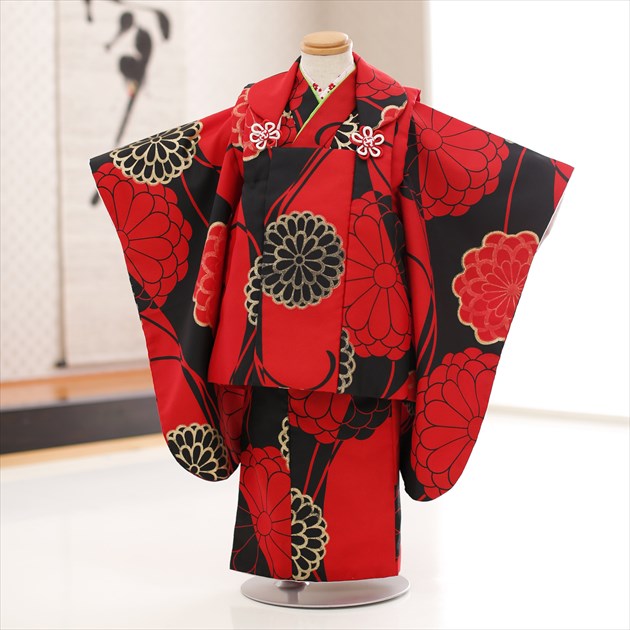 楽天市場】3歳 女の子 着物レンタル 七五三 赤×黒に古典慶菊華 f1191