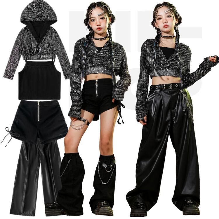楽天市場】黒 スパンコール キッズダンス衣装 セットアップ 女の子