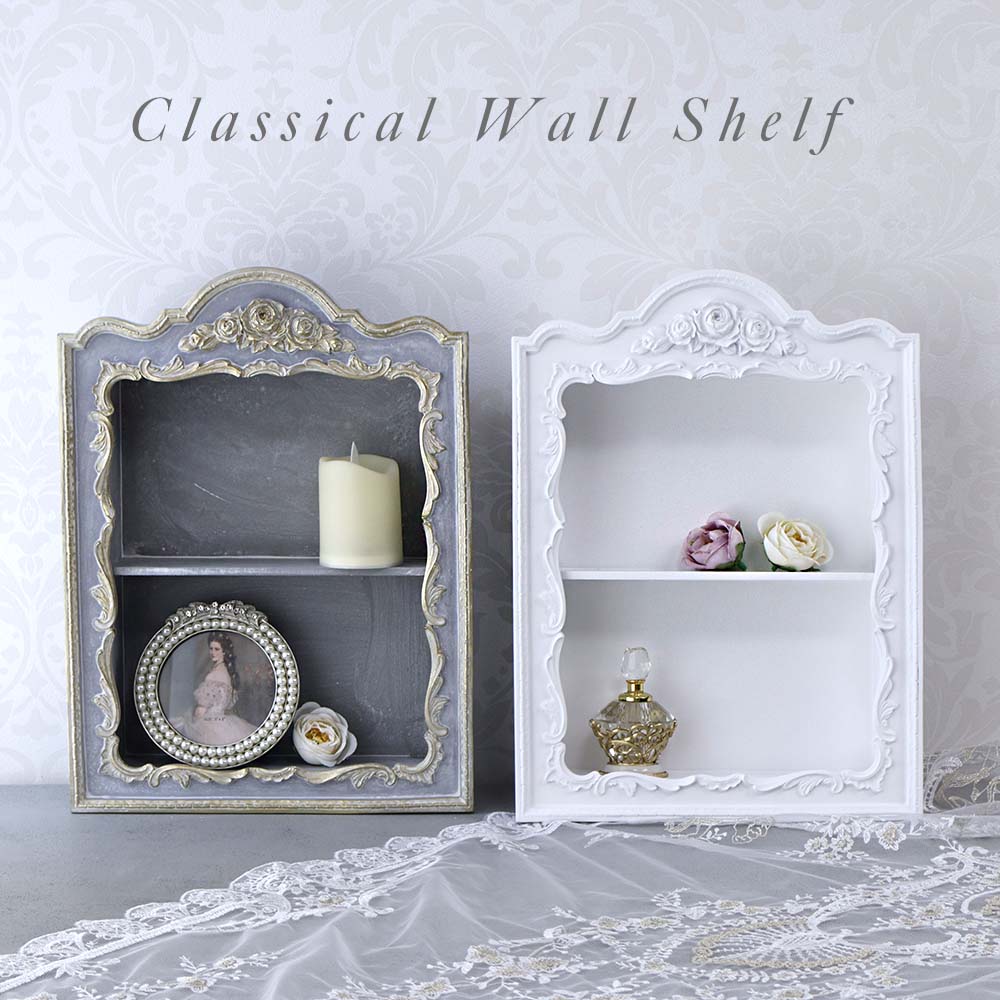 楽天市場】クラシカル ウォールシェルフ シャビー ホワイト グレー
