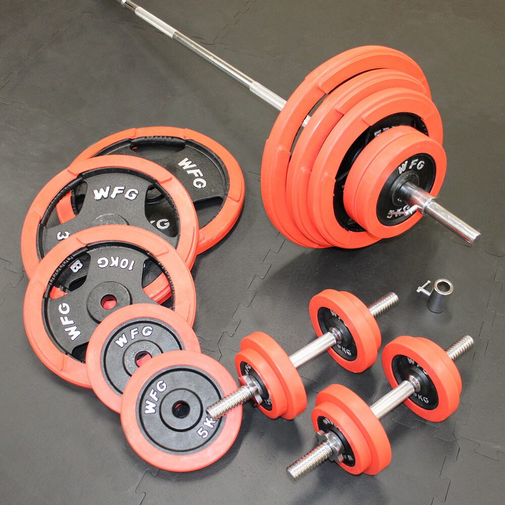 楽天市場】赤ラバーバーベルダンベルセット 140kg送料無料 筋トレ