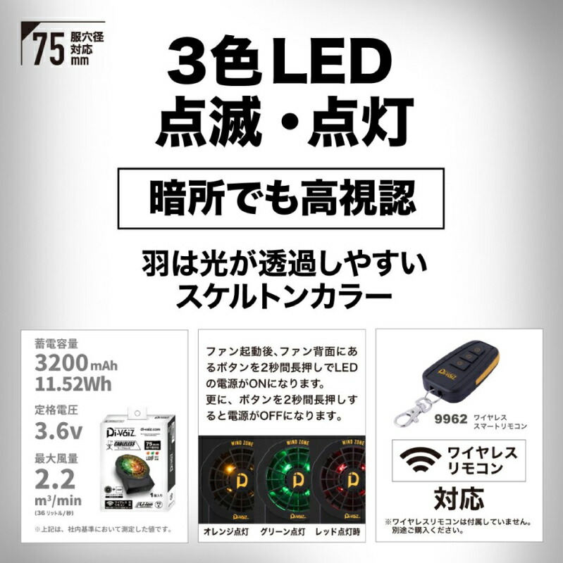 楽天市場】Di-VaiZ 9957 LEDライトファンケーブルレスバッテリー一体型