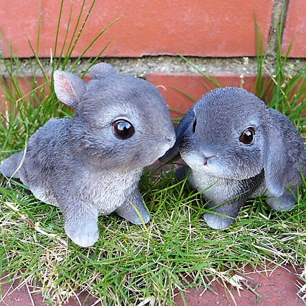 楽天市場】うさぎの置物 ちびっこうさぎの2点セット グレー 動物