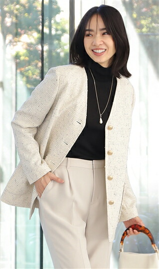 楽天市場】【洋服の青山】ホワイト系 白 Vカラーツイード ジャケット