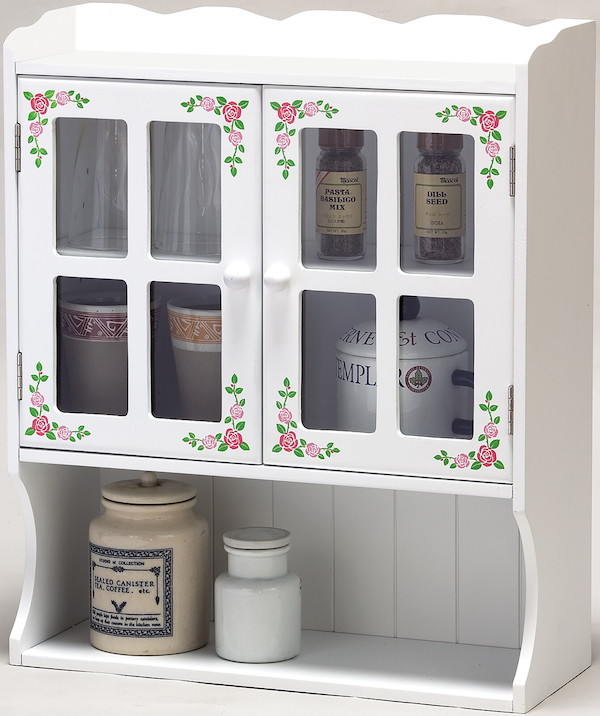 花柄キッチン収納上置きラック3枚扉薔薇柄