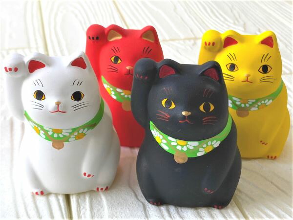 楽天市場】風水カラーの「福ふく猫 ]3種類 谷中堂 猫雑貨 置物 猫