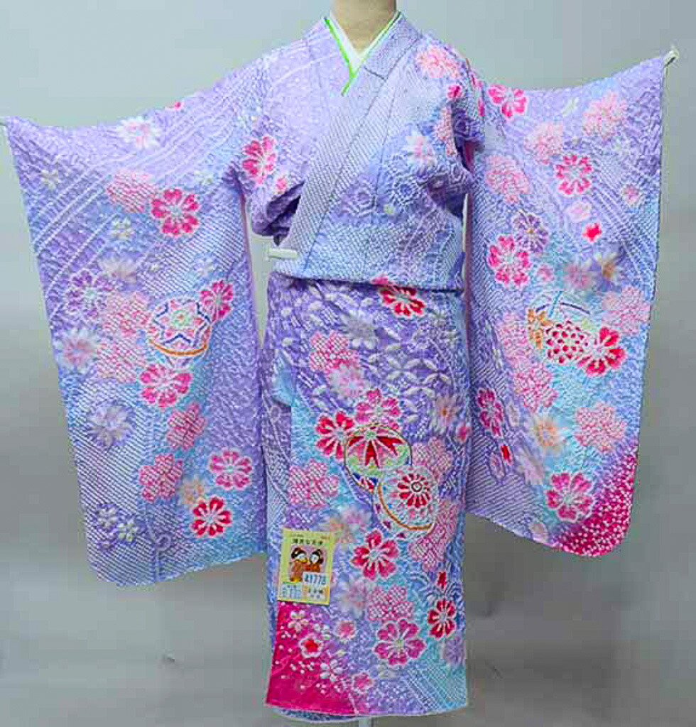 楽天市場】七五三 七歳 女児 着物と長襦袢の2点セット 合繊 総絞り 藤