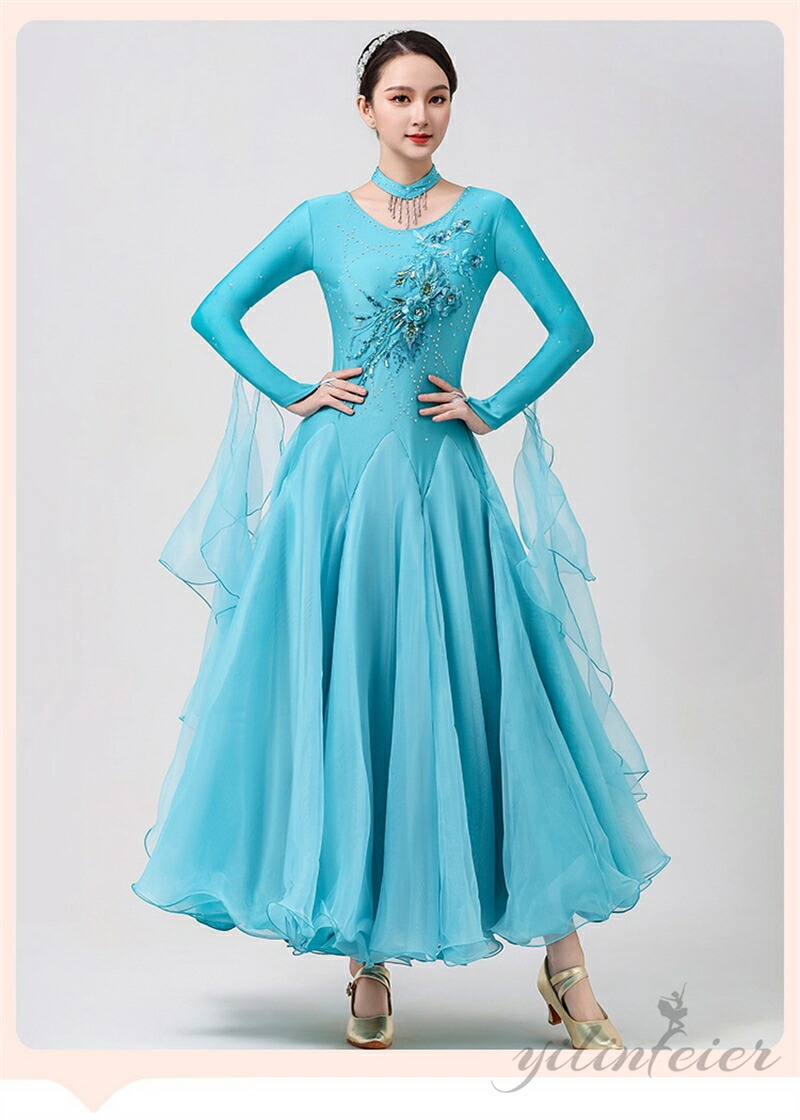 楽天市場】社交ダンス ドレス 高級 社交ダンス衣装 水色 ネックレス