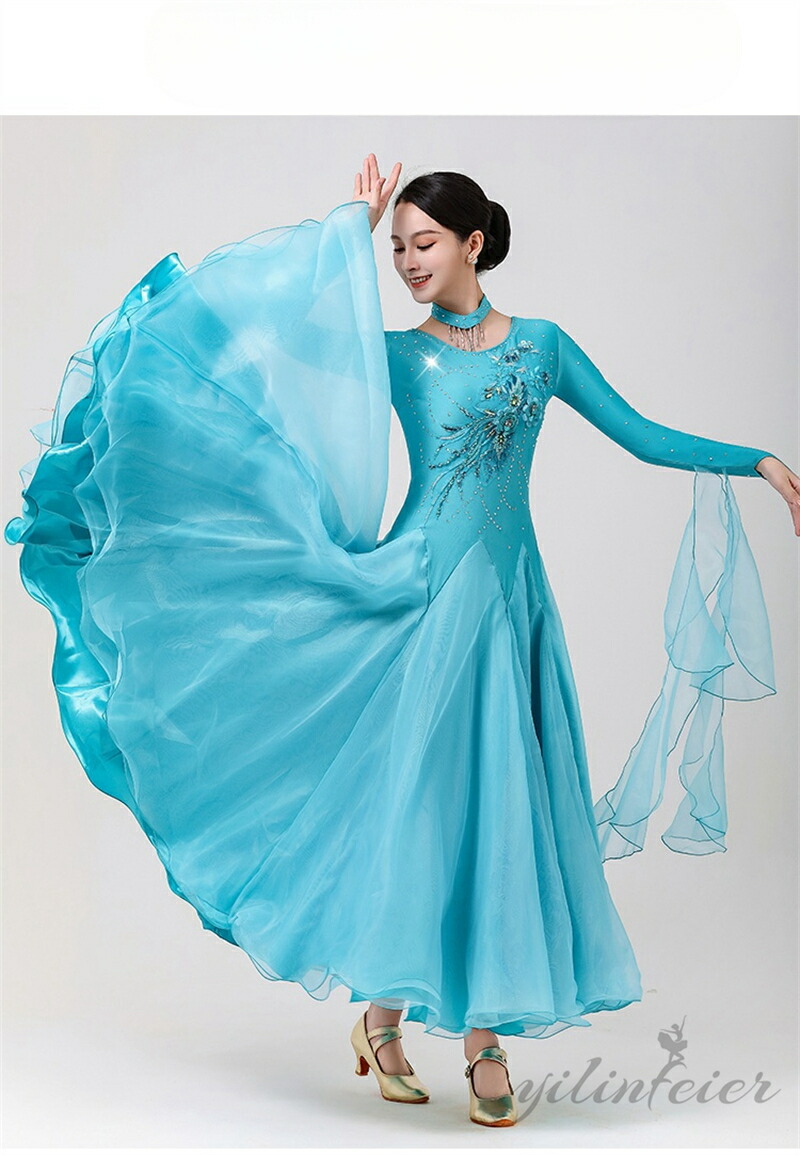 楽天市場】社交ダンス ドレス 高級 社交ダンス衣装 水色 ネックレス