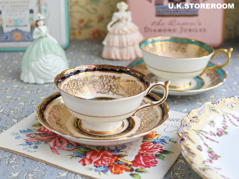 UKストアルームPA105 Paragon パラゴン ローズパターン コバルトブルー