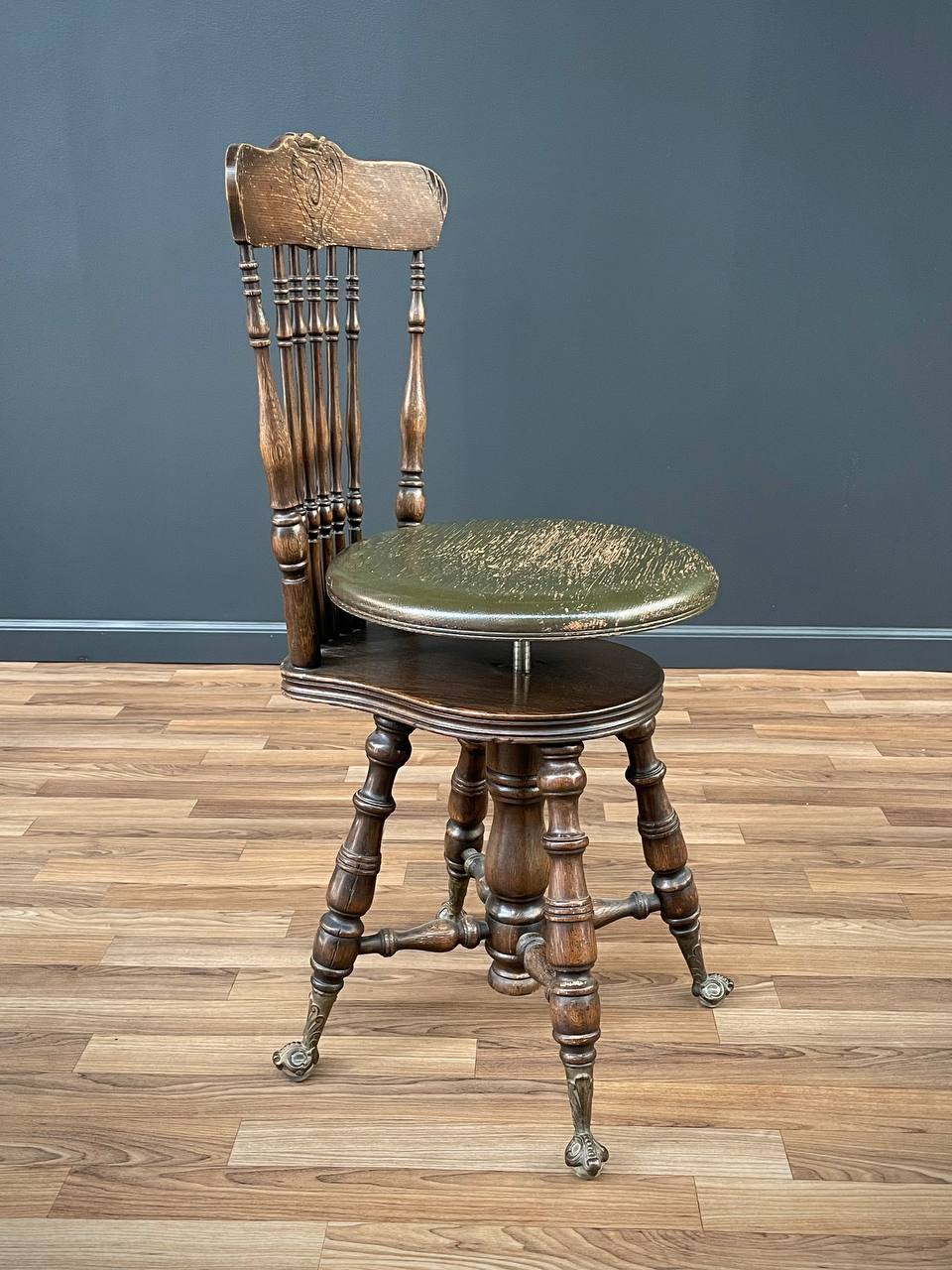 Antique Victorian High Back Adjustable Piano Stool, c.1930's