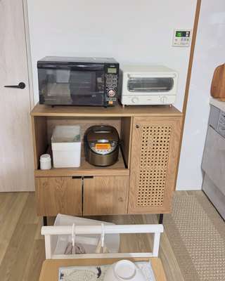 食器棚(幅90cm) 木製キッチンキャビネット ラタン調カップボード ロー