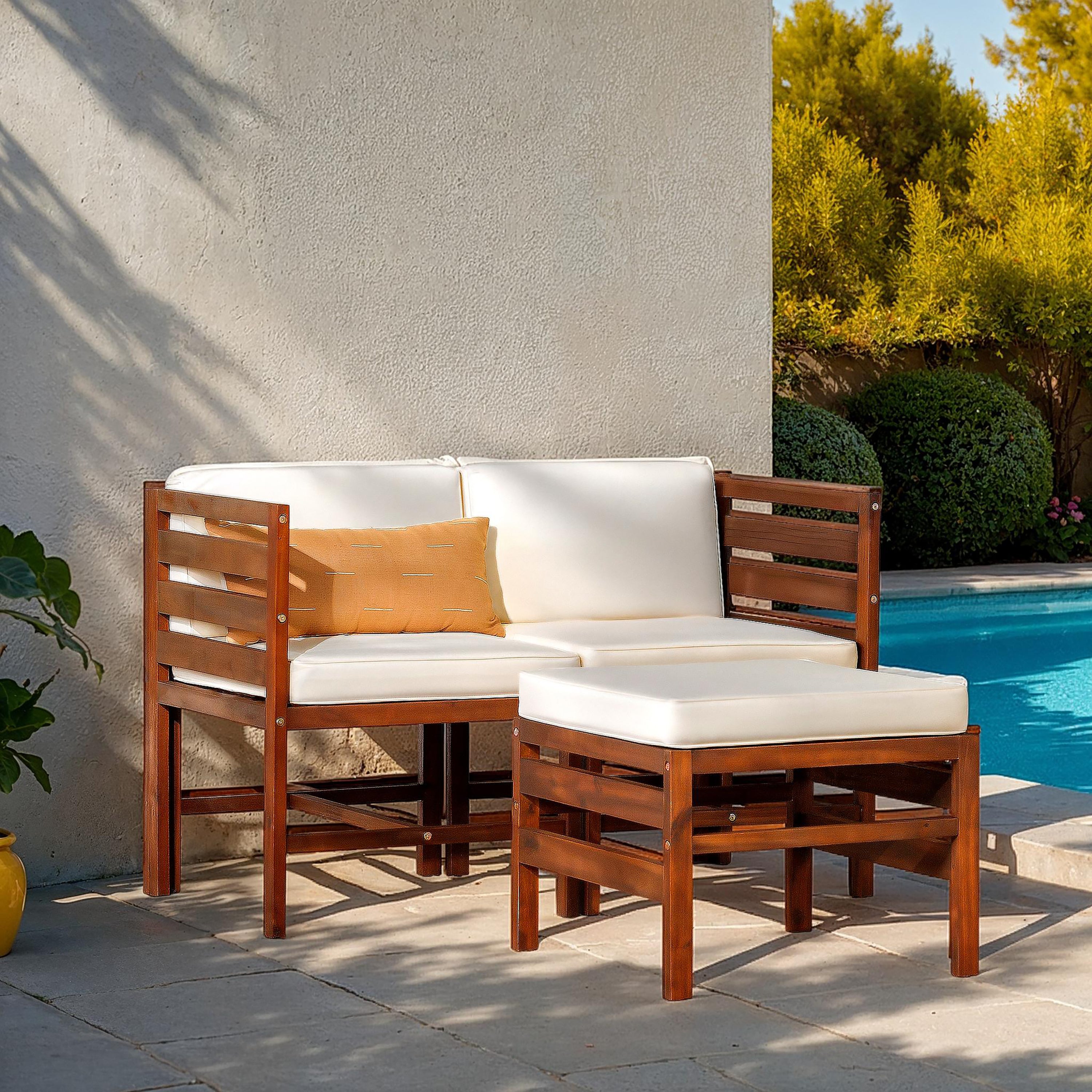 Sanibel 3-Piece Modular Acacia Chairs and Ottoman – Walker Edison