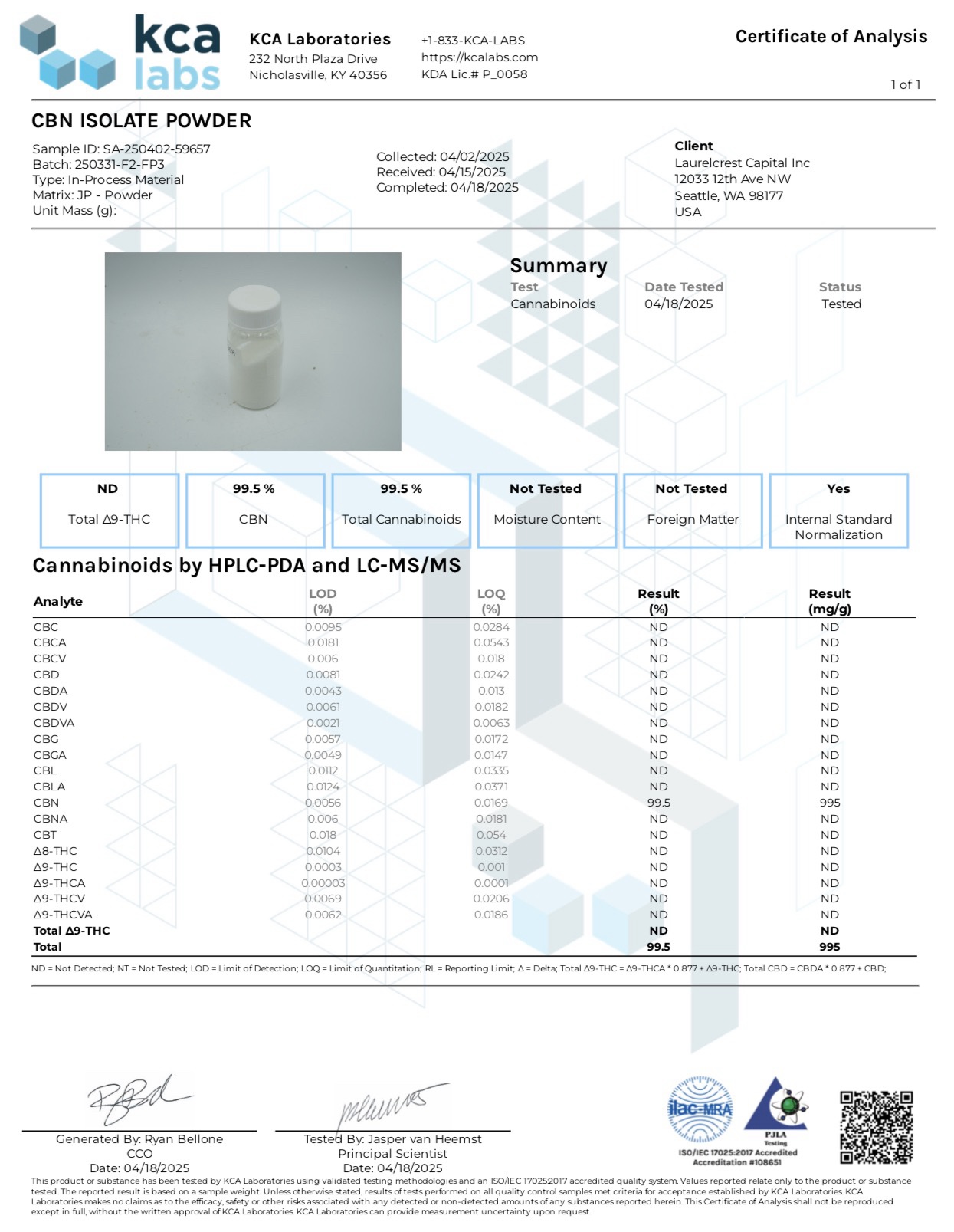 CBNアイソレート原料 ｜リキッド・オイル・エディブル加工用