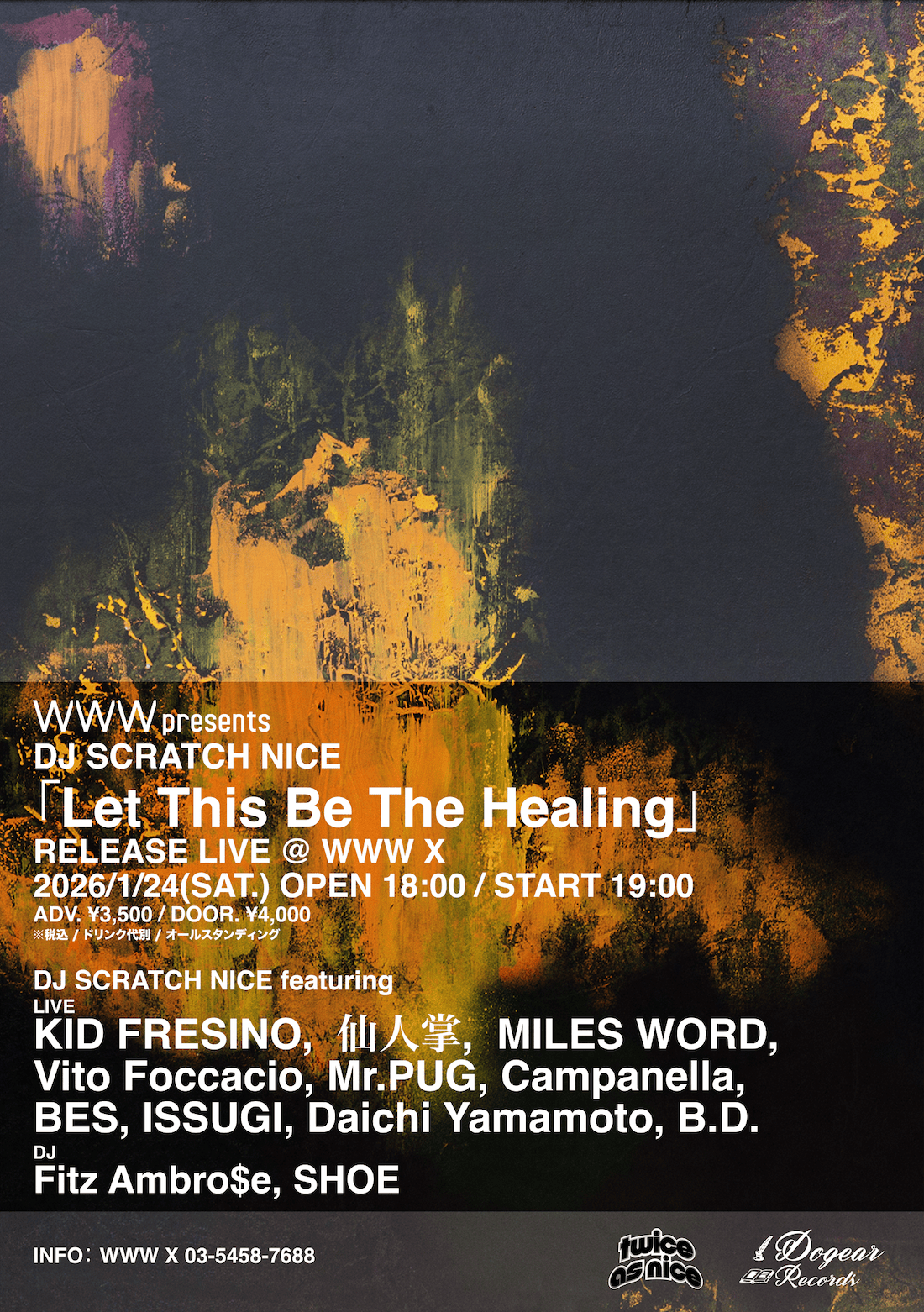 01/24(Sat) [LIVE] DJ SCRATCH NICE feat. KID FRESINO, 仙人掌, MILES