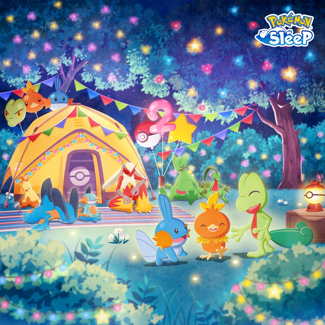 Pokémon Sleep」，キモリやアチャモ，ミズゴロウの姿が確認できる2周年