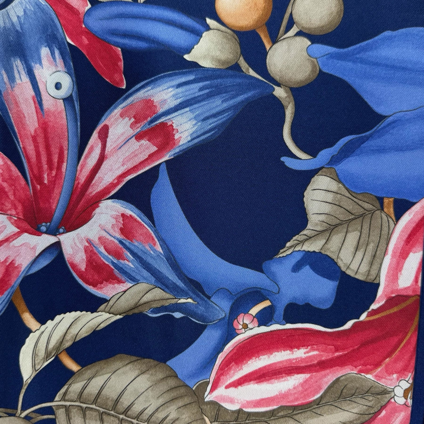 Ferragamo Scarf Royal Blue Hibiscus Floral Print - Twill Silk