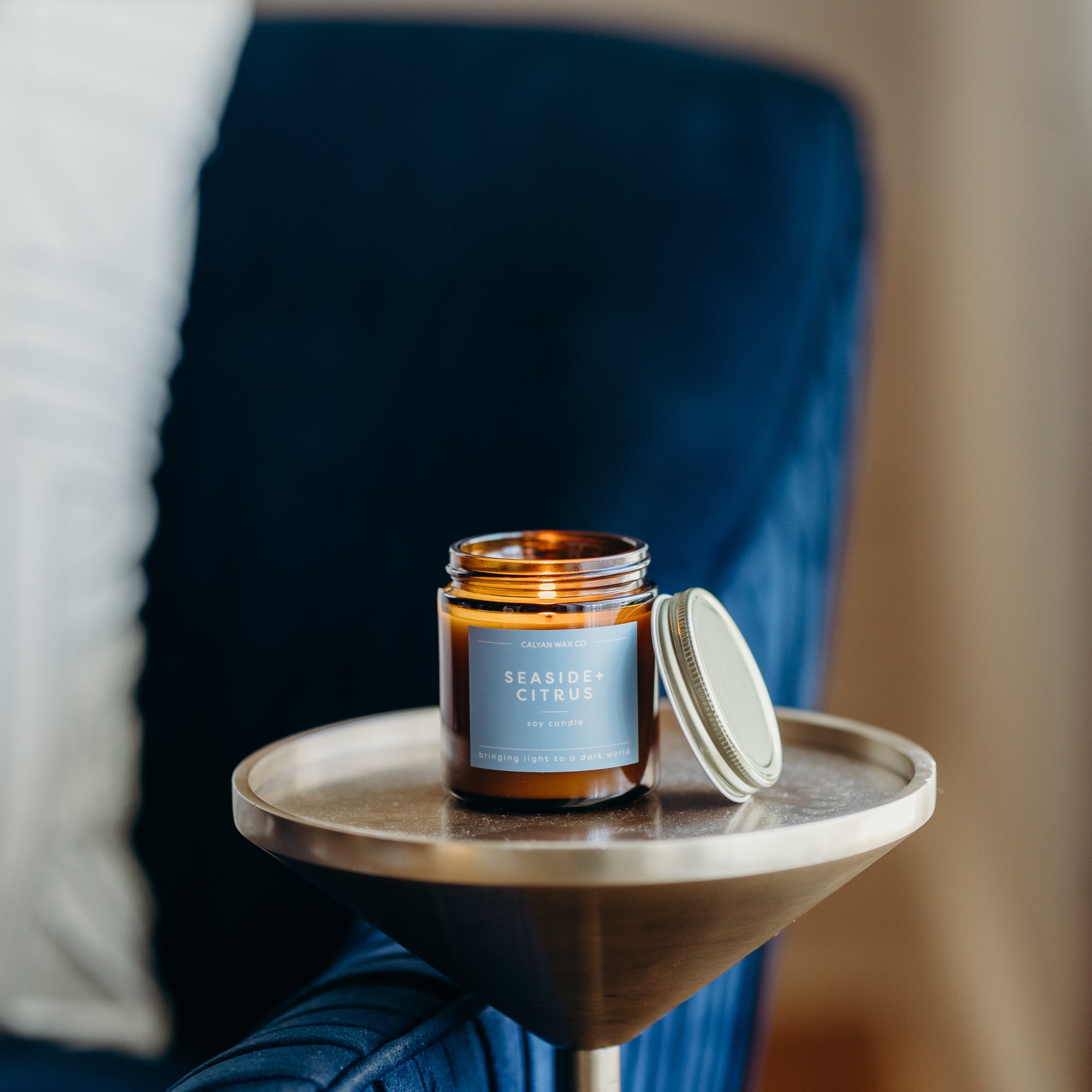 Seaside + Citrus Soy Candle in a Mini Amber Jar - Calyan Wax Co.